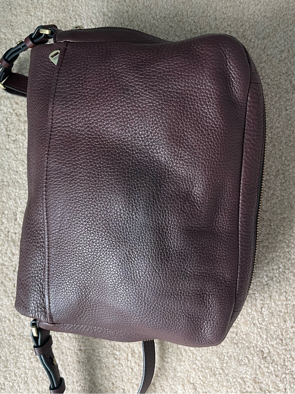 Fossil Pebbled Leather Crossbody in Deep Plum with Gold Hardware - Picture 6 of 7